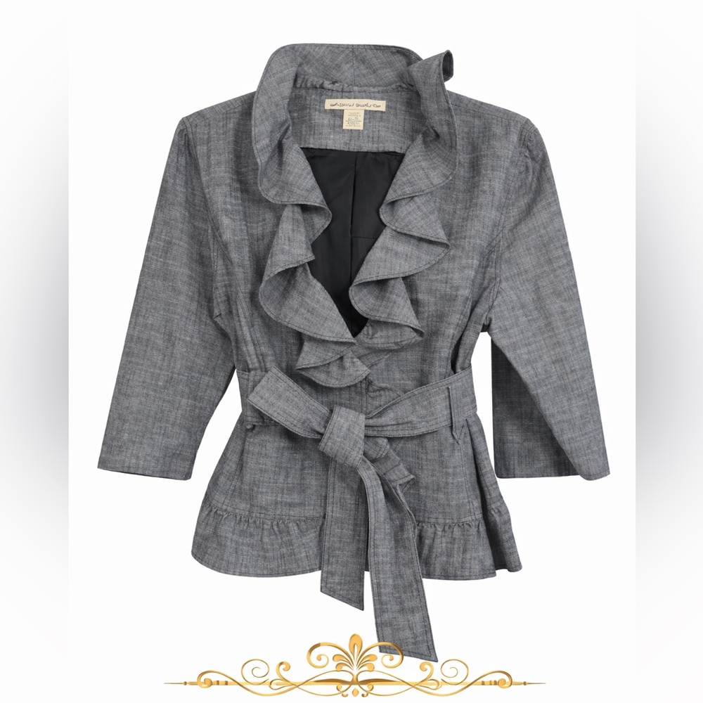 David Brooks Ruffled Chambray Top